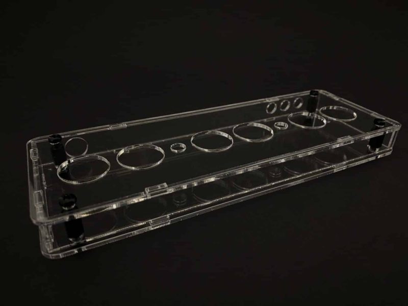Transparent acrylic Nixie clock case with six tube openings